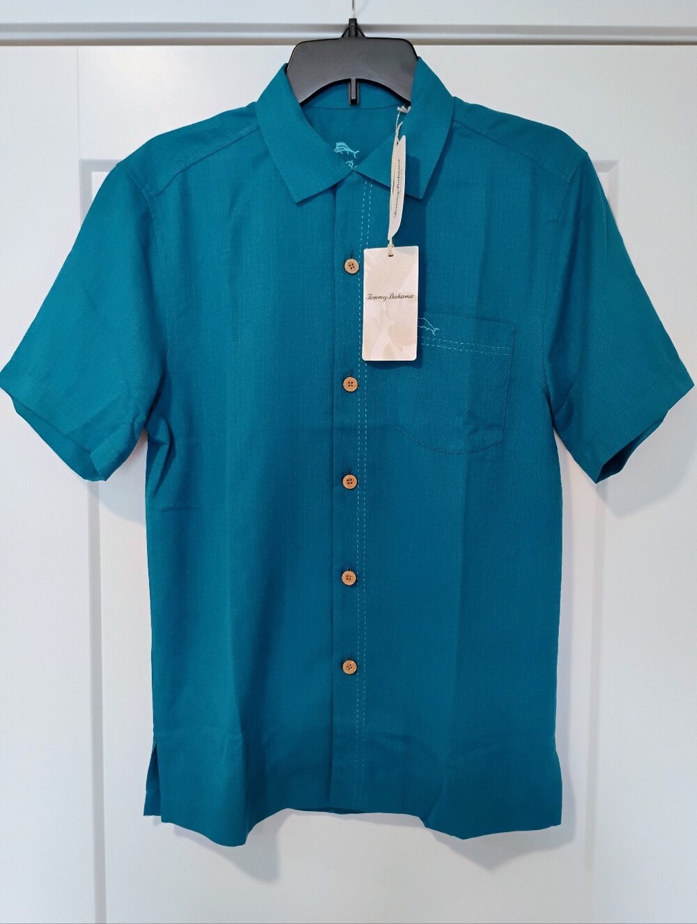 NWT XS Tommy Bahama Coastal Breeze Check Button Down SS Shirt Shipwreck Teal NEW